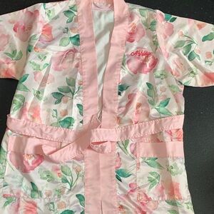 Hello Gorgeous Satin Floral Robe - Pink and Green - 3/4 sleeves- “Ashley” size L